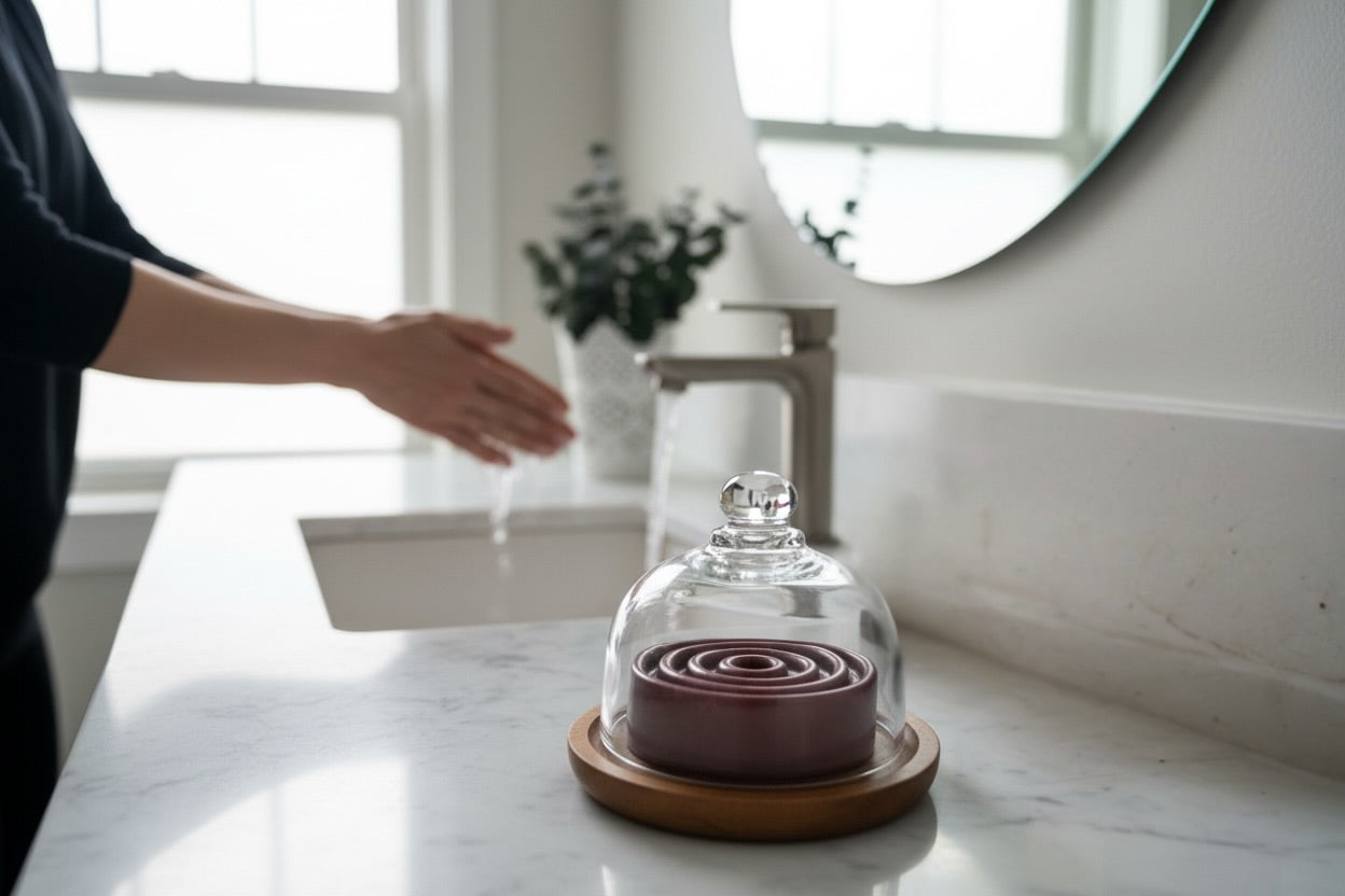 Glass dome soap holder