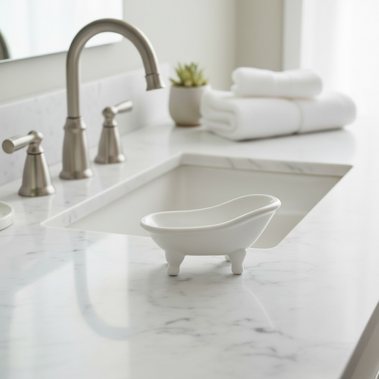 White ceramic bathtub soap holder